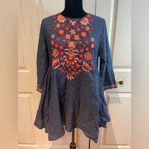 Ethnic by Outfitters Fusion Cotton Dress Top w/ Floral Design XS